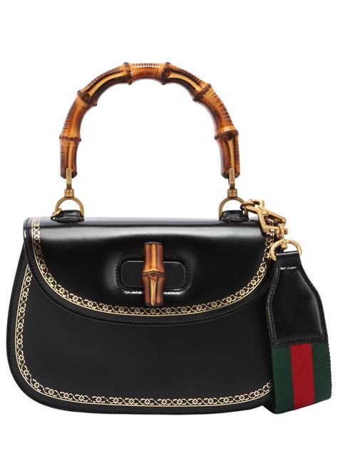 black leather gucci bag with bamboo handle